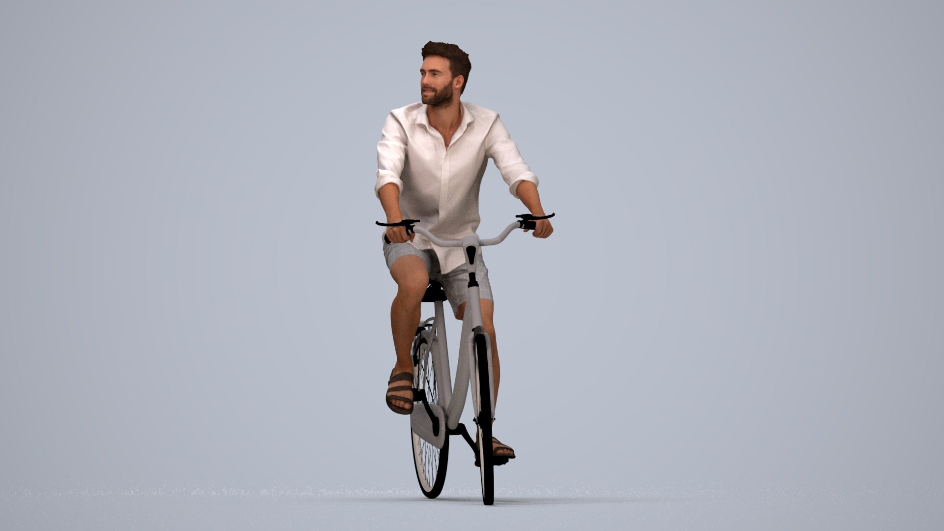 3D scanned man cycling casual, photorealistic archviz people for Enscape and SketchUp, top-down view render