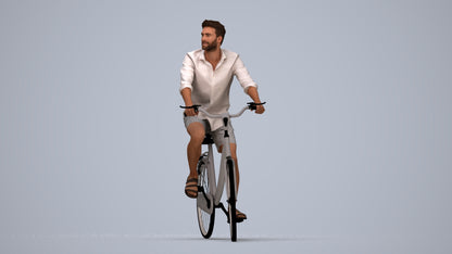 3D scanned man cycling casual, photorealistic archviz people for Enscape and SketchUp, top-down view render