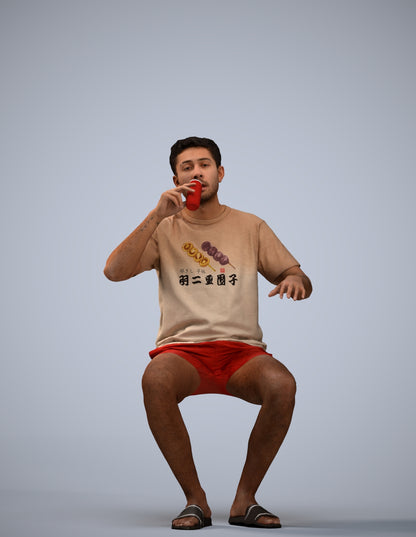 3D scanned man sitting casual, photorealistic archviz people for Enscape and SketchUp