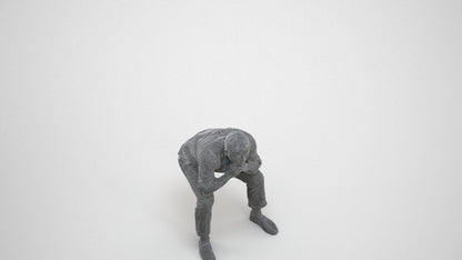 realistic 3D human man casual sitting, archviz people FBX OBJ for Blender, wireframe three-quarter view