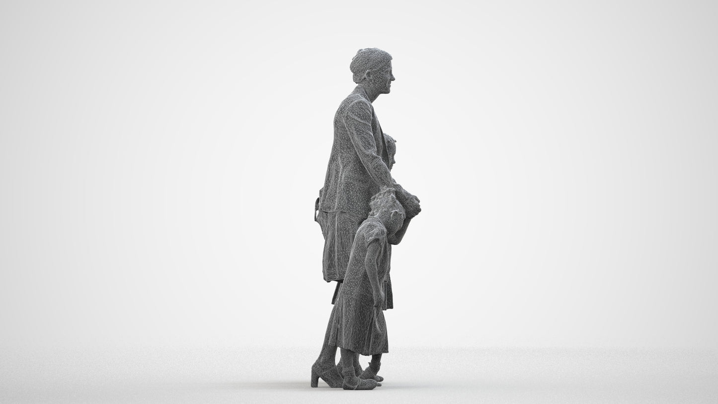 photogrammetry 3D girl kids, realistic human model archviz FBX, wireframe side view