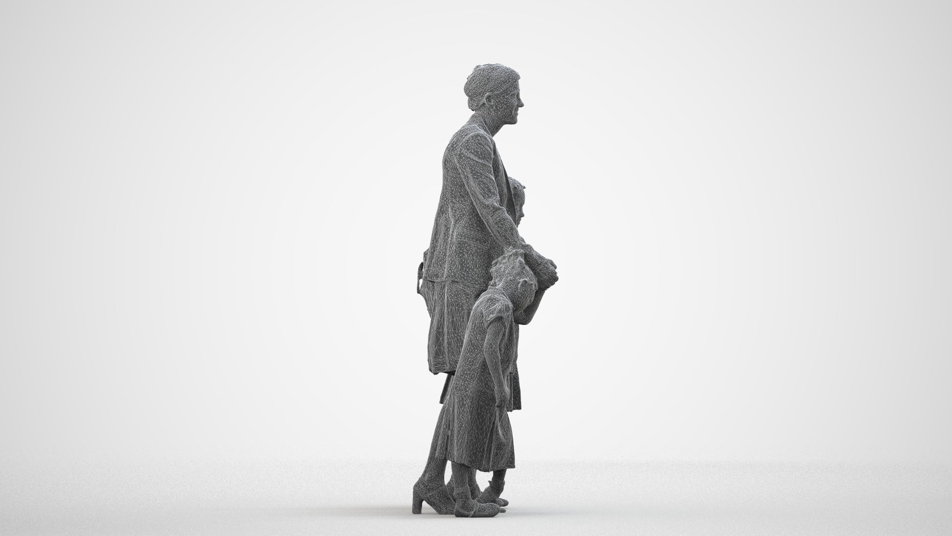 photogrammetry 3D girl kids, realistic human model archviz FBX, wireframe side view