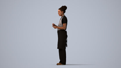 3D scanned woman hospitality, photorealistic archviz people for Enscape and SketchUp, three-quarter view render