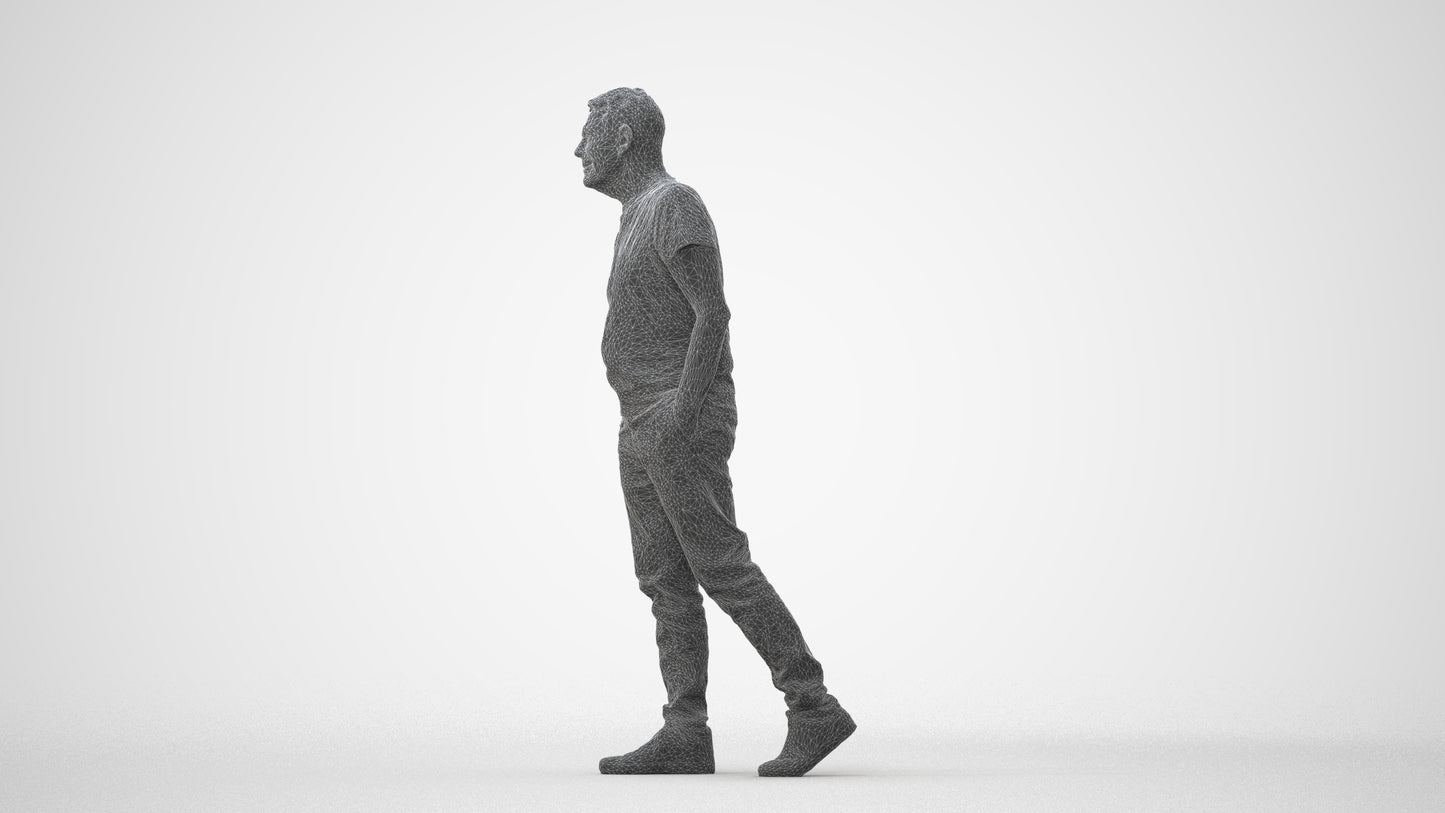 realistic 3D senior man casual walking, scanned archviz people for Blender and 3ds Max, square thumbnail