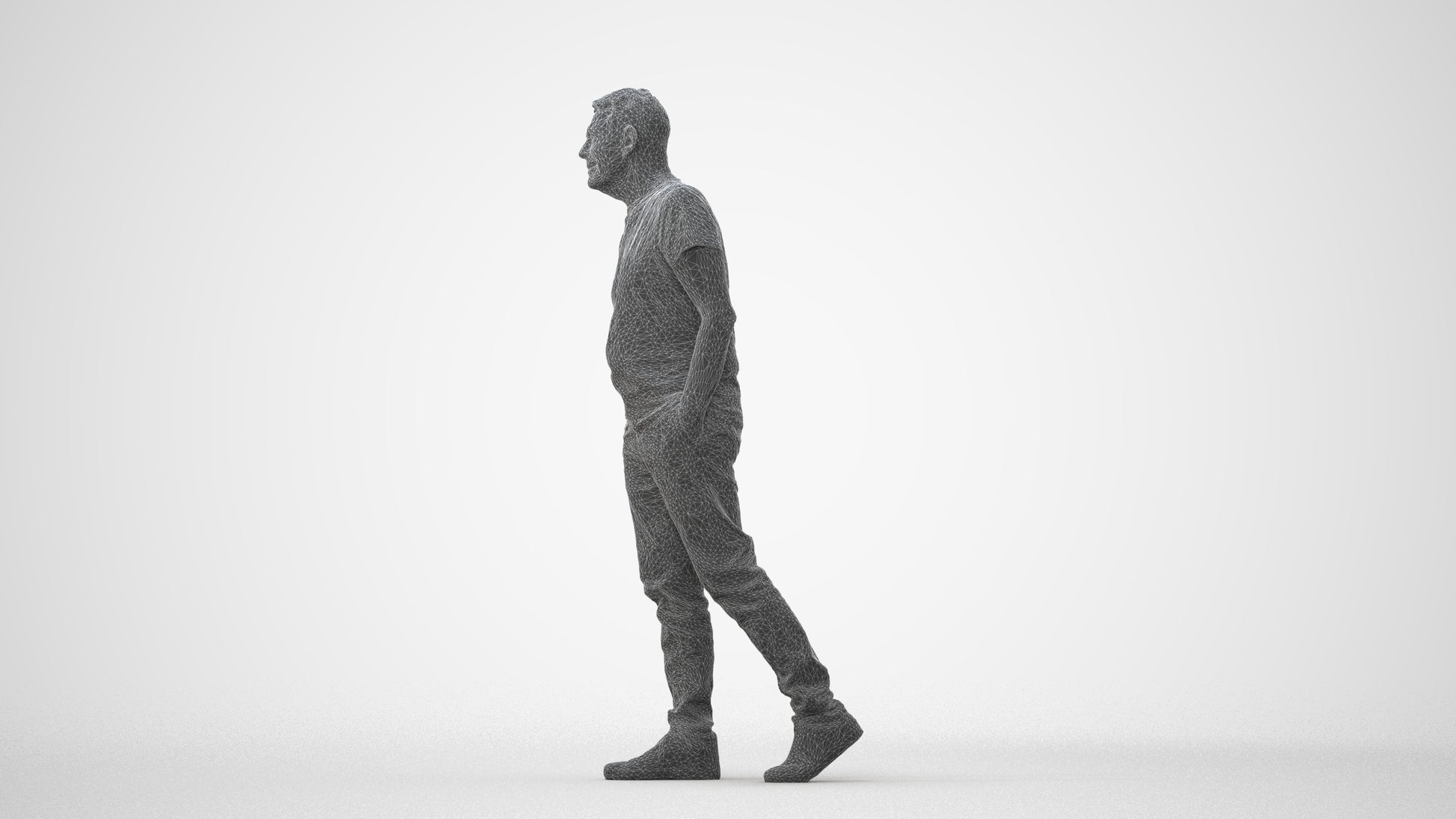 realistic 3D senior man casual walking, scanned archviz people for Blender and 3ds Max, square thumbnail