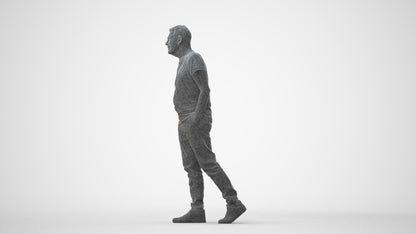 realistic 3D senior man casual walking, scanned archviz people for Blender and 3ds Max, square thumbnail
