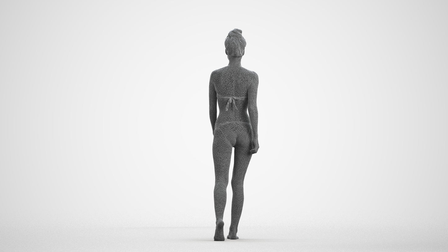 realistic 3D human woman pool, archviz people FBX OBJ for Blender, wireframe front view