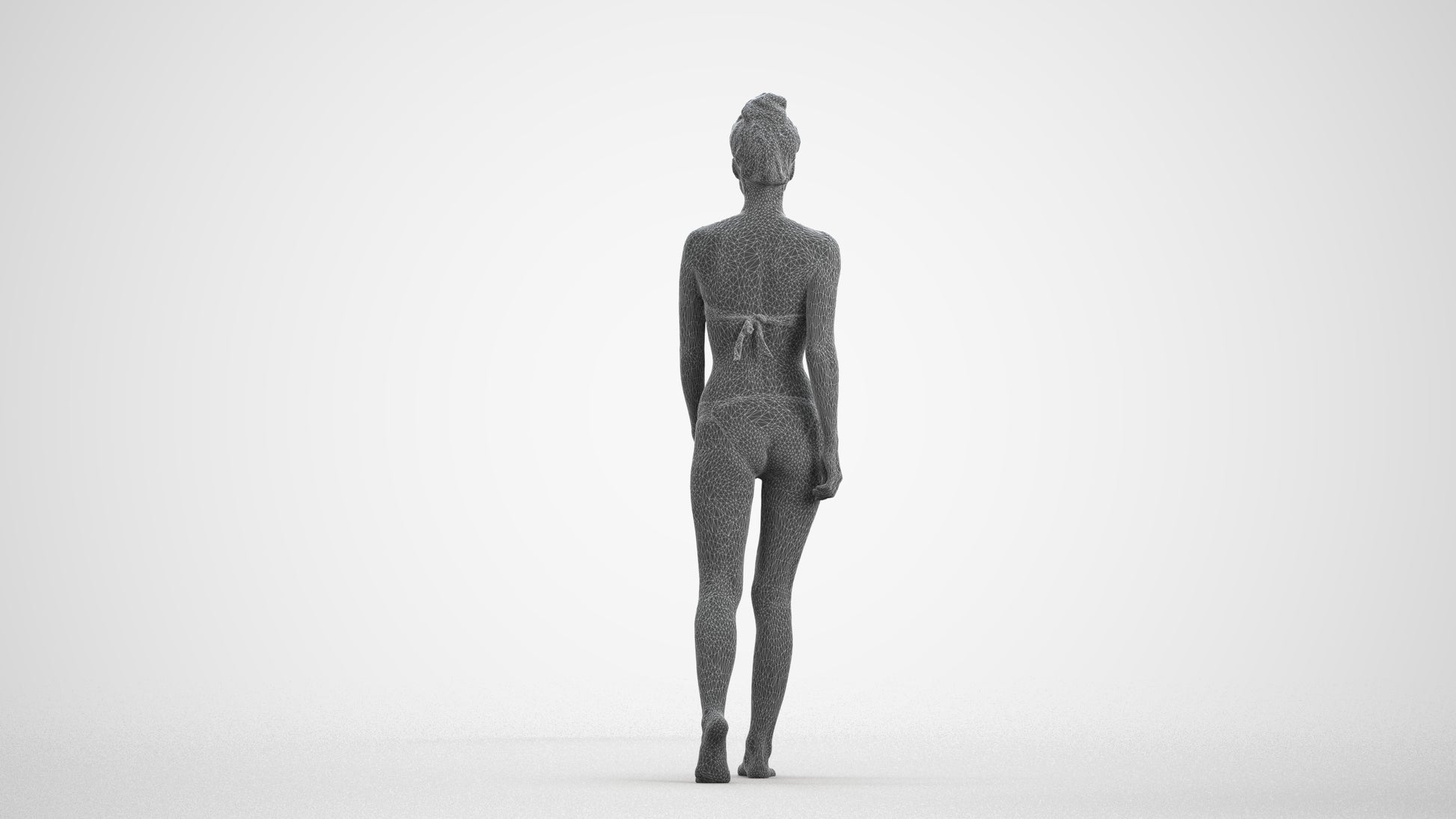 realistic 3D human woman pool, archviz people FBX OBJ for Blender, wireframe front view