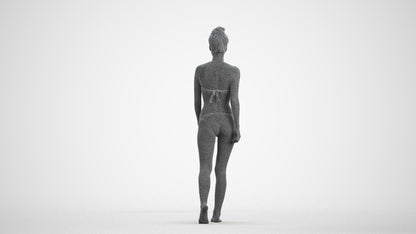 realistic 3D human woman pool, archviz people FBX OBJ for Blender, wireframe front view