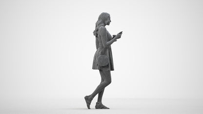 3D people model woman walking, scanned human for 3ds Max rendering, wireframe side view