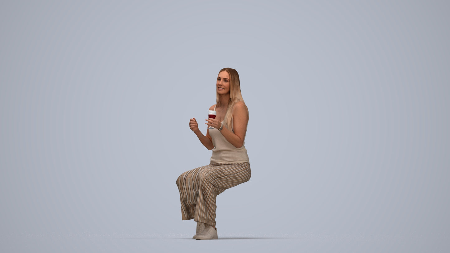 3D people model woman casual sitting, scanned human for 3ds Max rendering, top-down view render