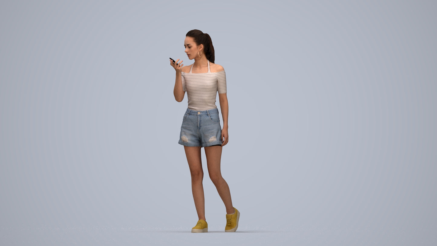 photogrammetry 3D woman casual walking, realistic human model archviz FBX, top-down view render