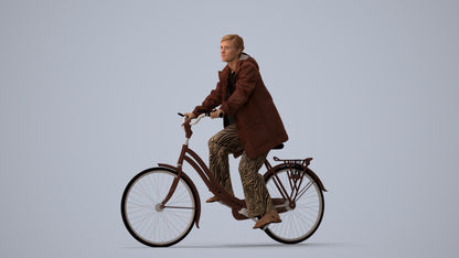 3D people model woman casual cycling, scanned human for 3ds Max rendering, three-quarter view render
