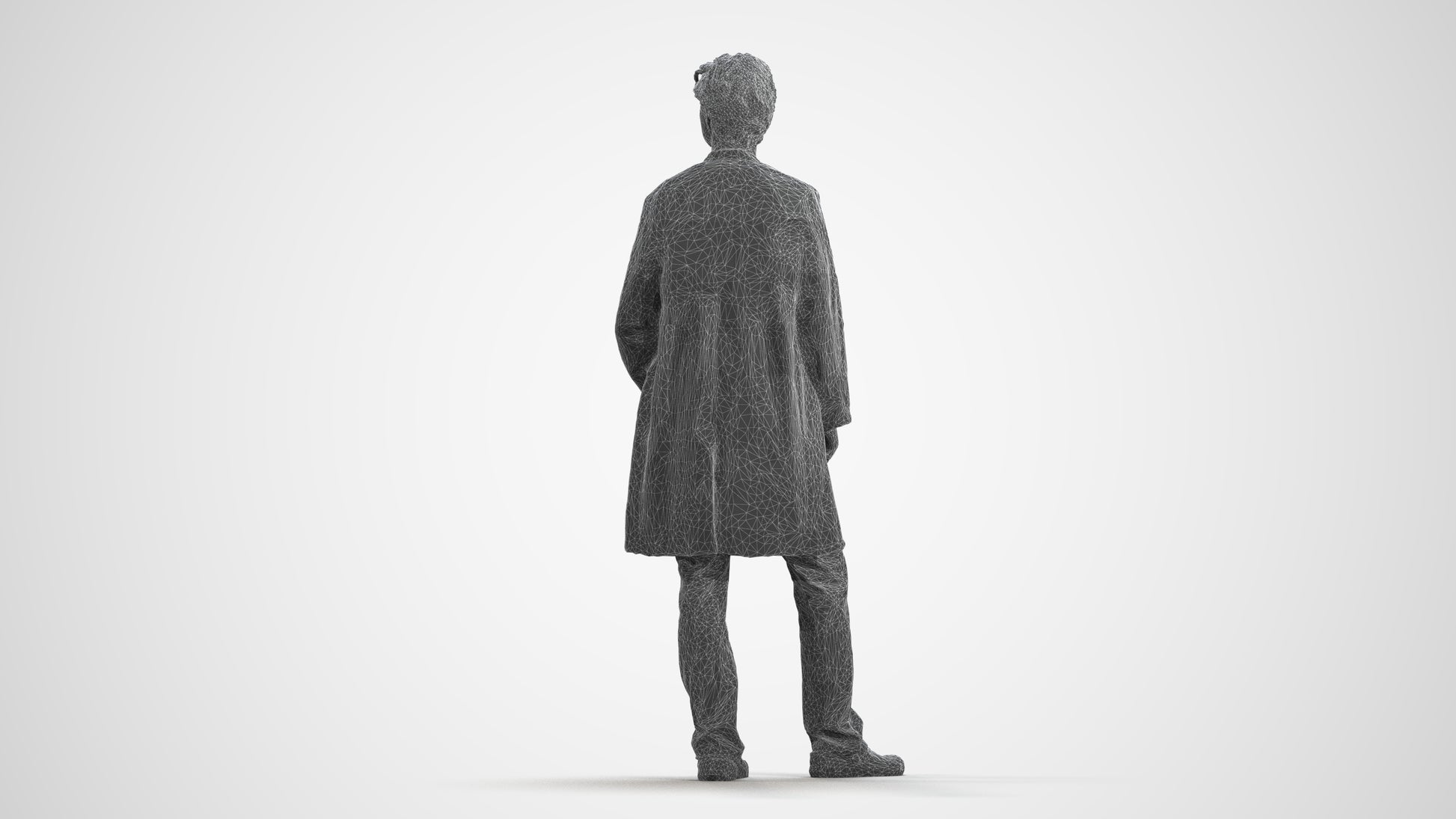scanned 3D man standing, photogrammetry people for Enscape and V-Ray, wireframe front view