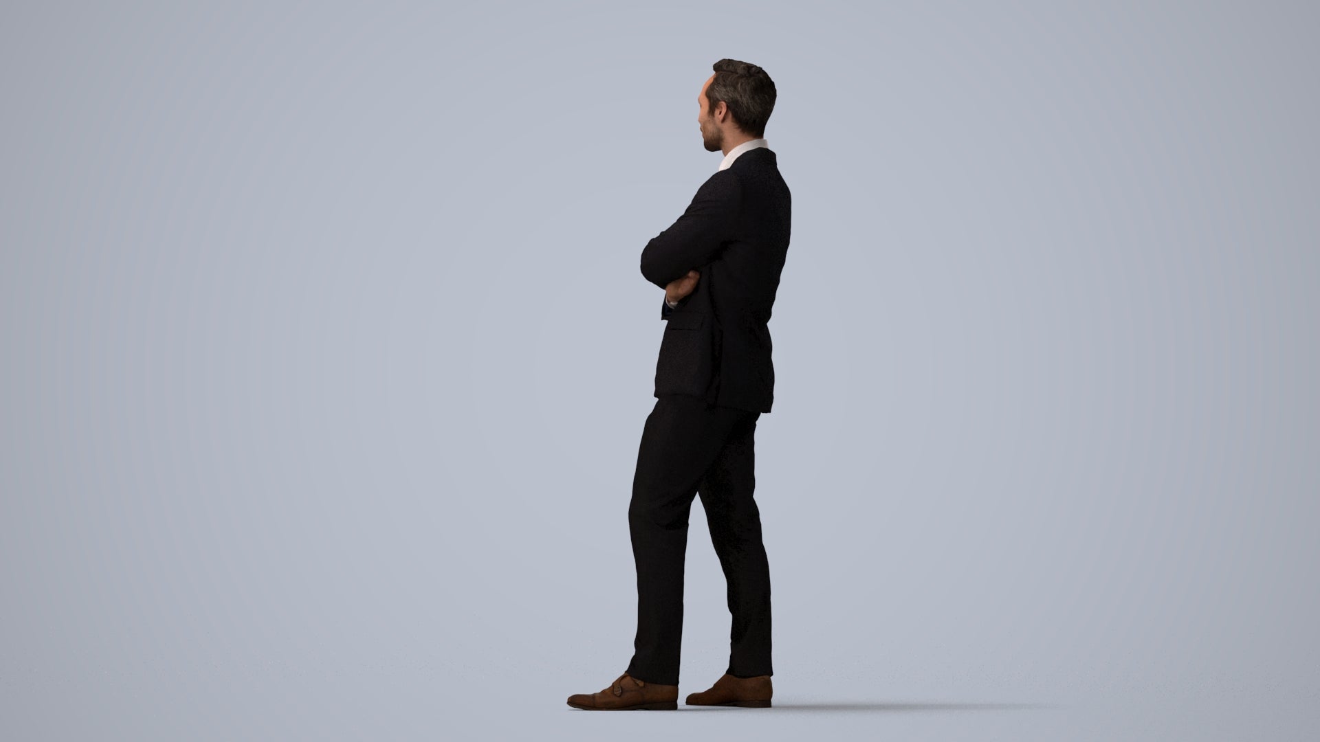 realistic 3D human man formal business, archviz people FBX OBJ for Blender, three-quarter view render