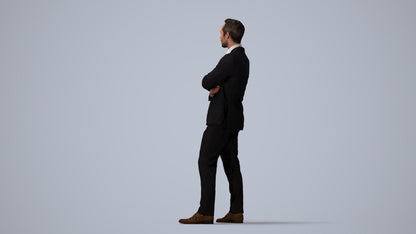 realistic 3D human man formal business, archviz people FBX OBJ for Blender, three-quarter view render