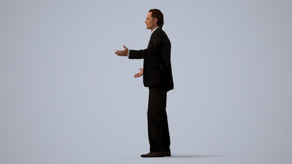 3D human model man business, photogrammetry scanned person for archviz, three-quarter view render
