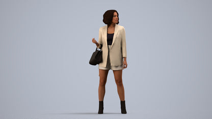 realistic 3D woman business standing, scanned archviz people for Blender and 3ds Max, side view render
