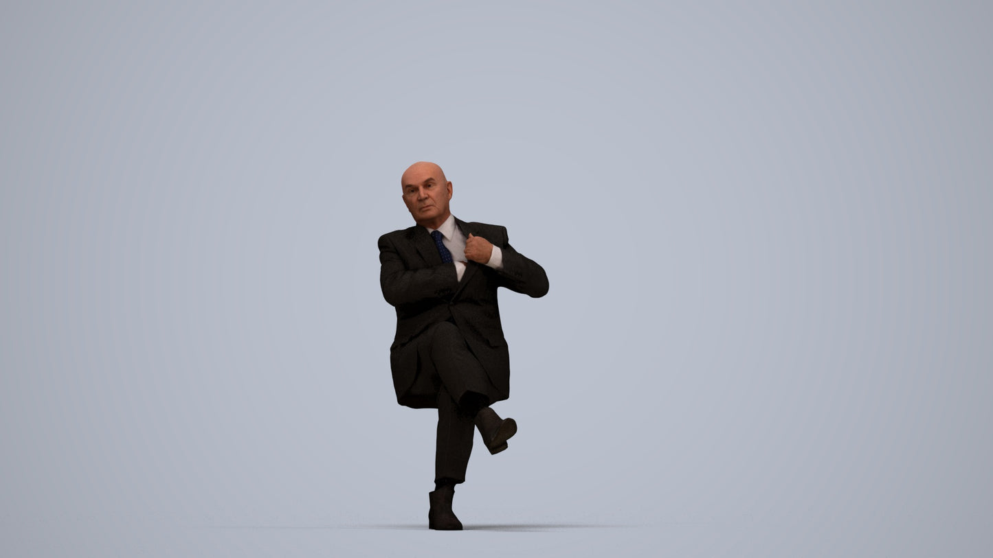 realistic 3D human senior man business mix, archviz people FBX OBJ for Blender, top-down view render