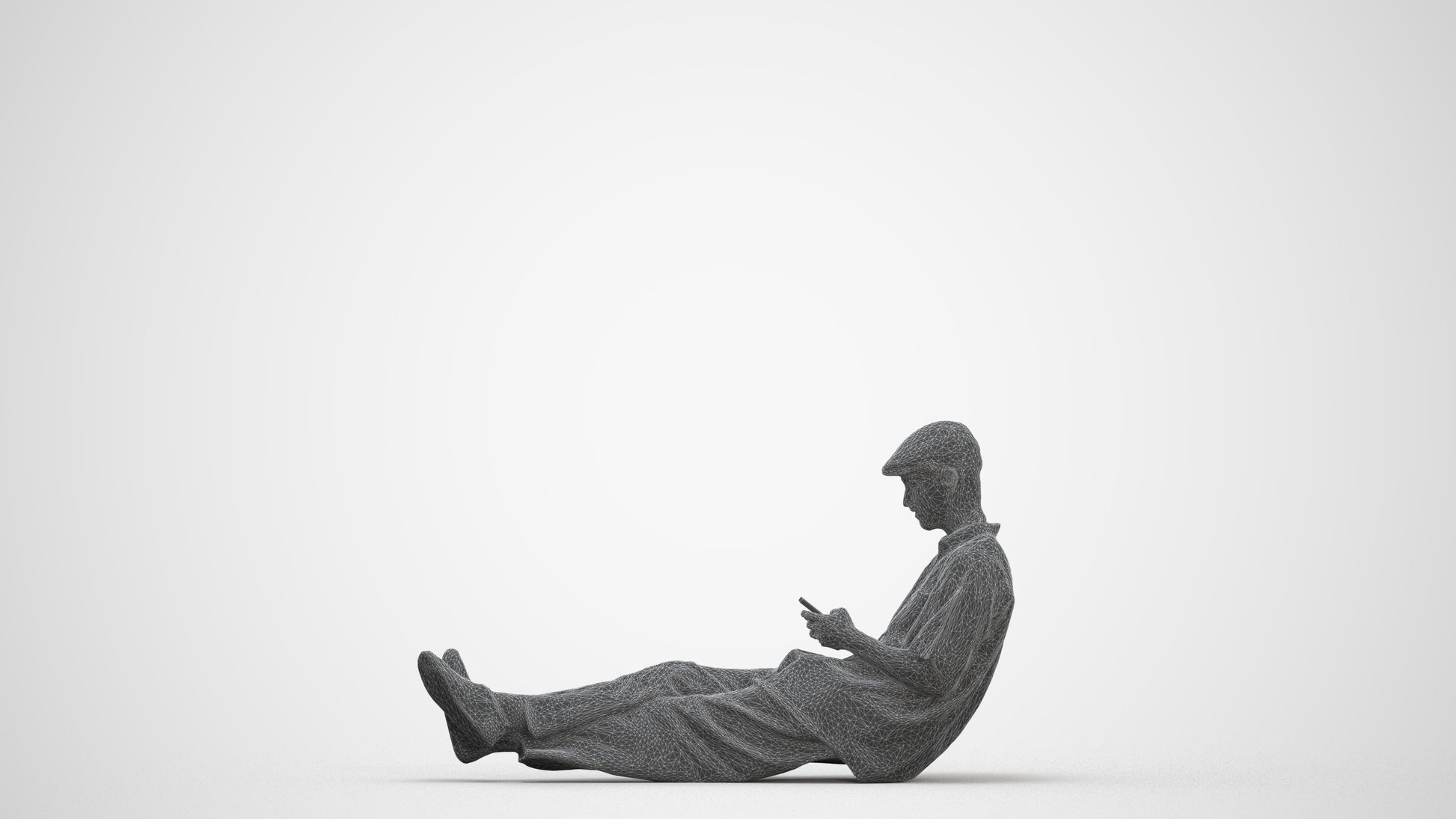 photogrammetry 3D man casual sitting, realistic human model archviz FBX, three-quarter front view render