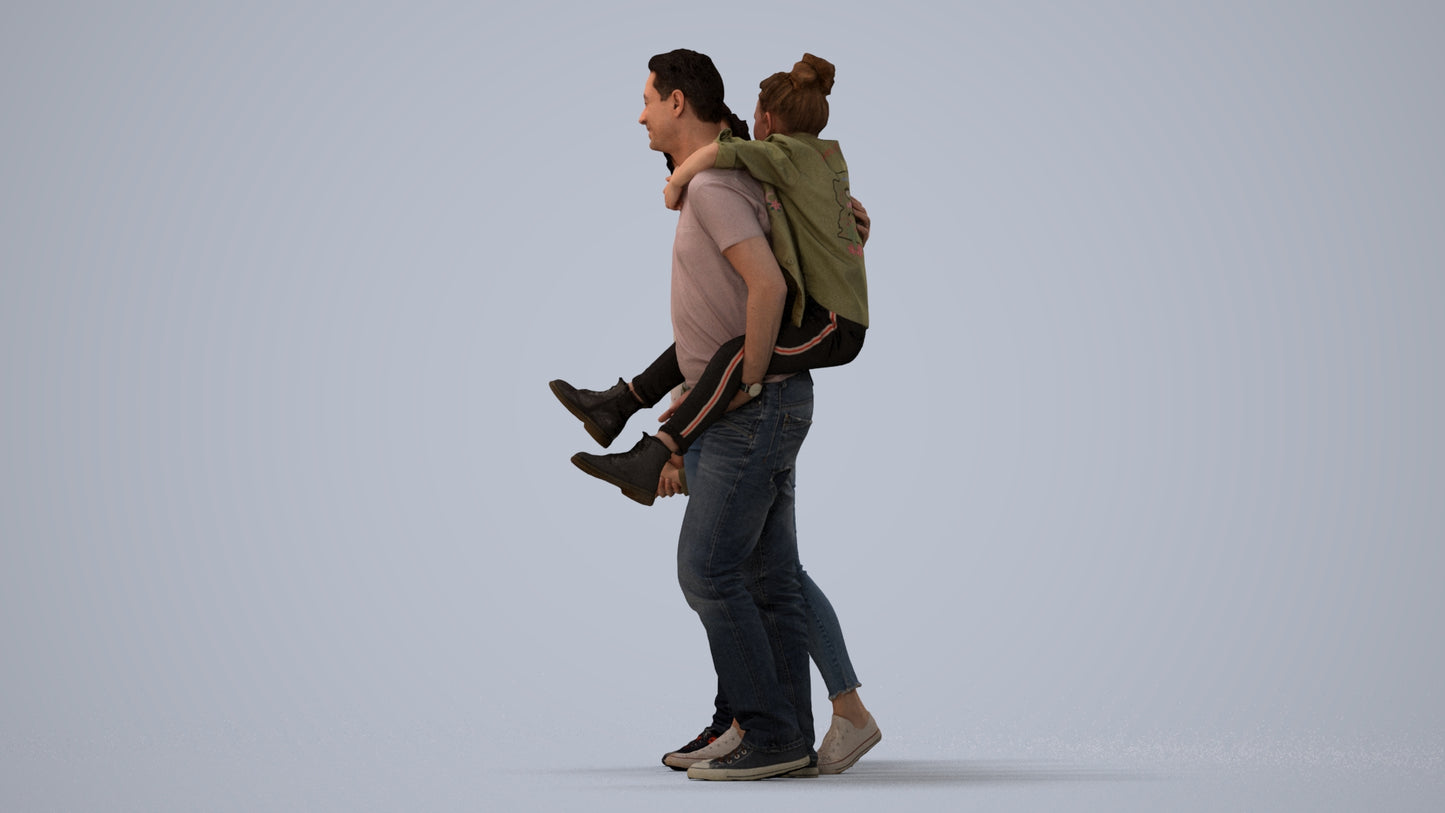 3D people model girl casual kids, scanned human for 3ds Max rendering, three-quarter view render