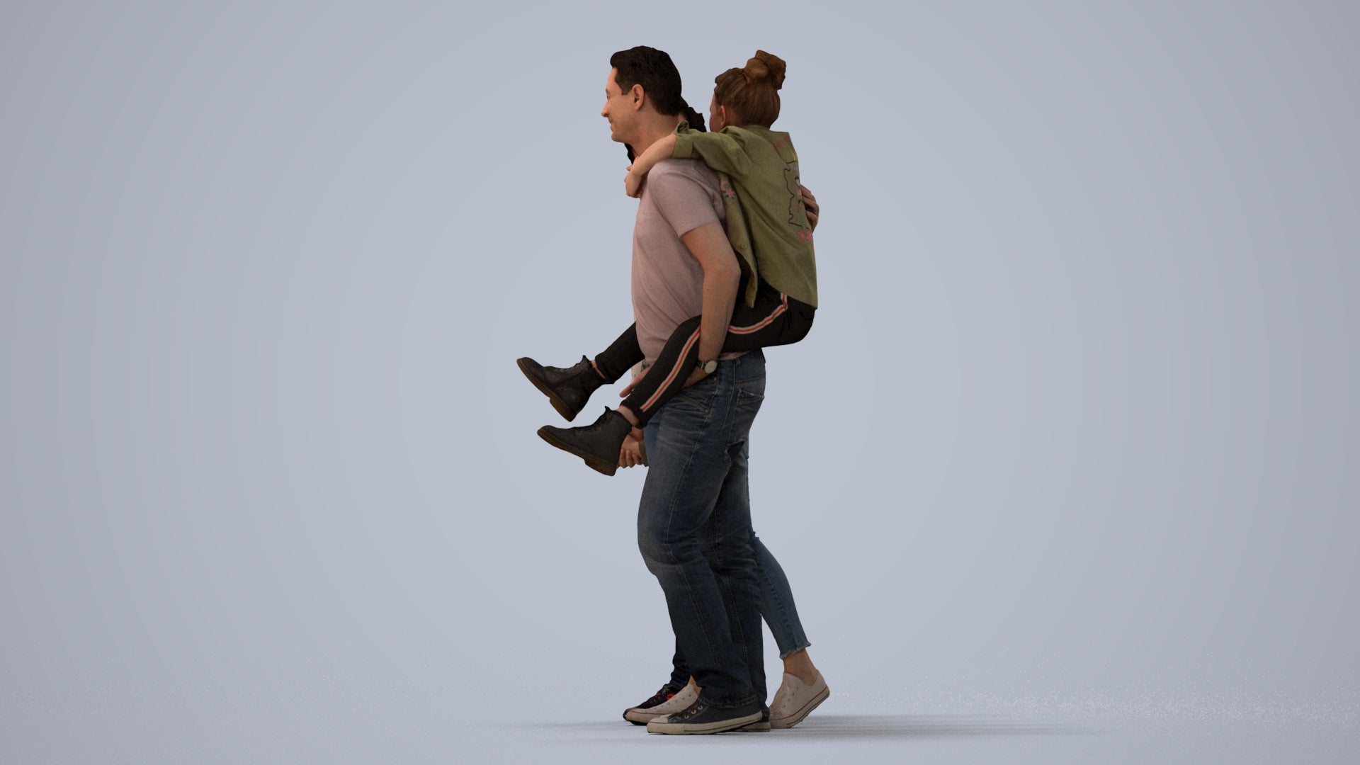 3D people model girl casual kids, scanned human for 3ds Max rendering, three-quarter view render