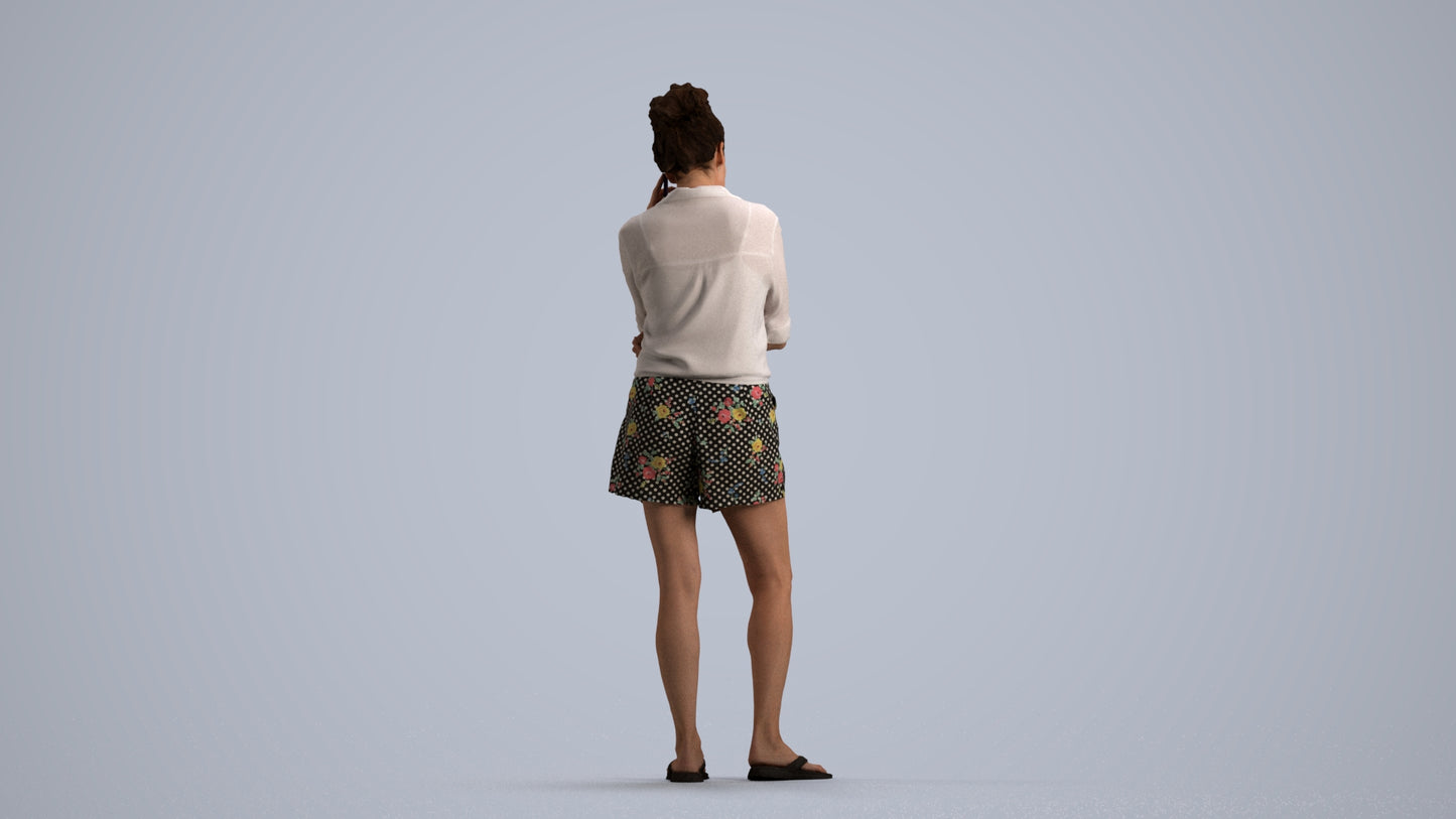 realistic 3D human woman casual standing, archviz people FBX OBJ for Blender, front view render