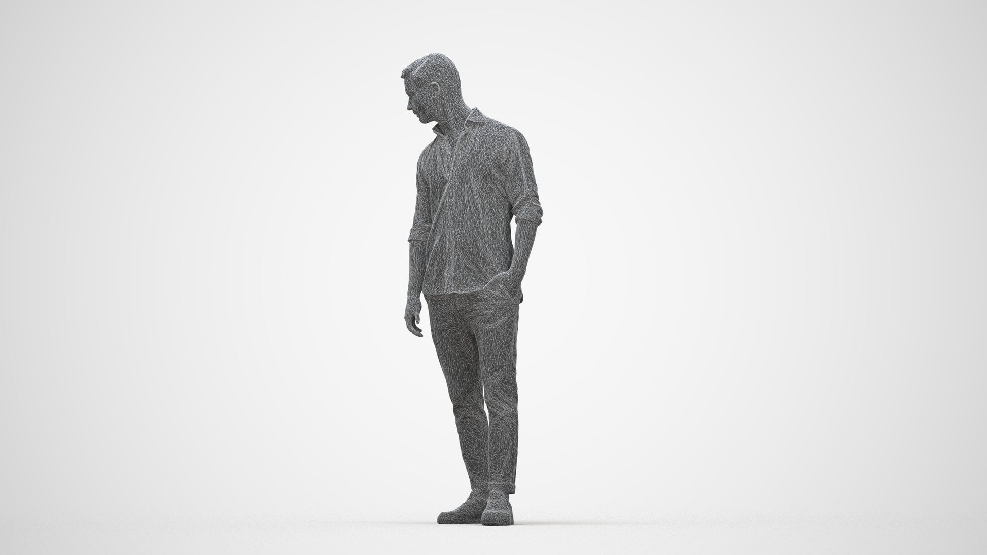 realistic 3D people man casual standing, render-ready for V-Ray and Corona, FBX OBJ, wireframe back view