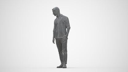 realistic 3D people man casual standing, render-ready for V-Ray and Corona, FBX OBJ, wireframe back view