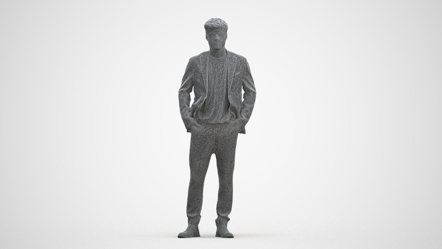 3D scanned man business, photorealistic archviz people for Enscape and SketchUp, three-quarter front view render