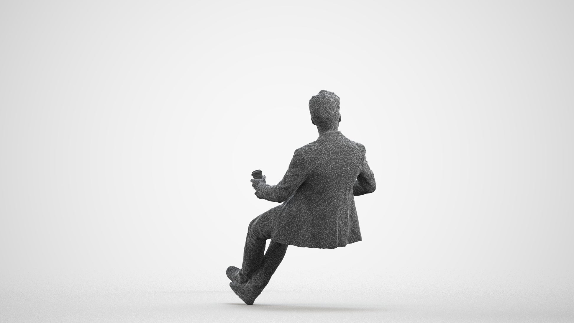 3D human model man casual business, photogrammetry scanned person for archviz, wireframe front view