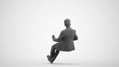 3D human model man casual business, photogrammetry scanned person for archviz, wireframe front view