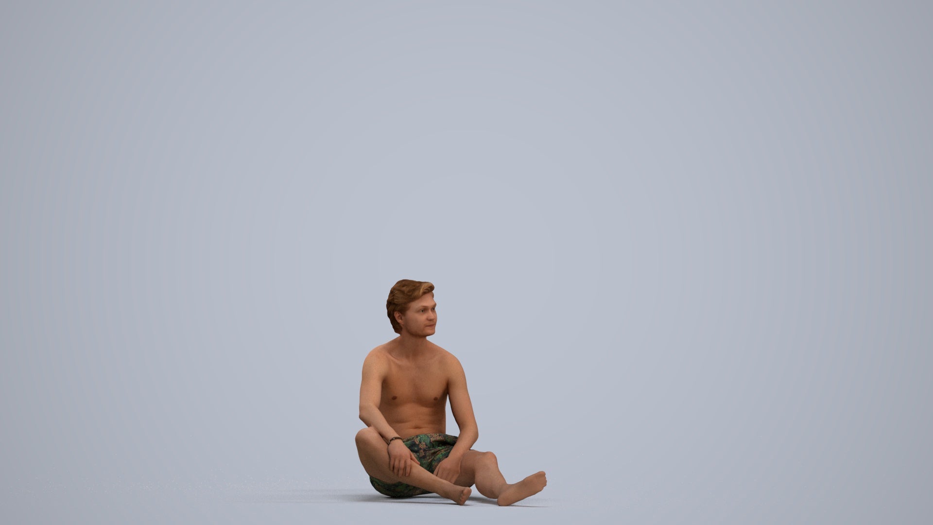 3D human model man pool, photogrammetry scanned person for archviz, standing pose render