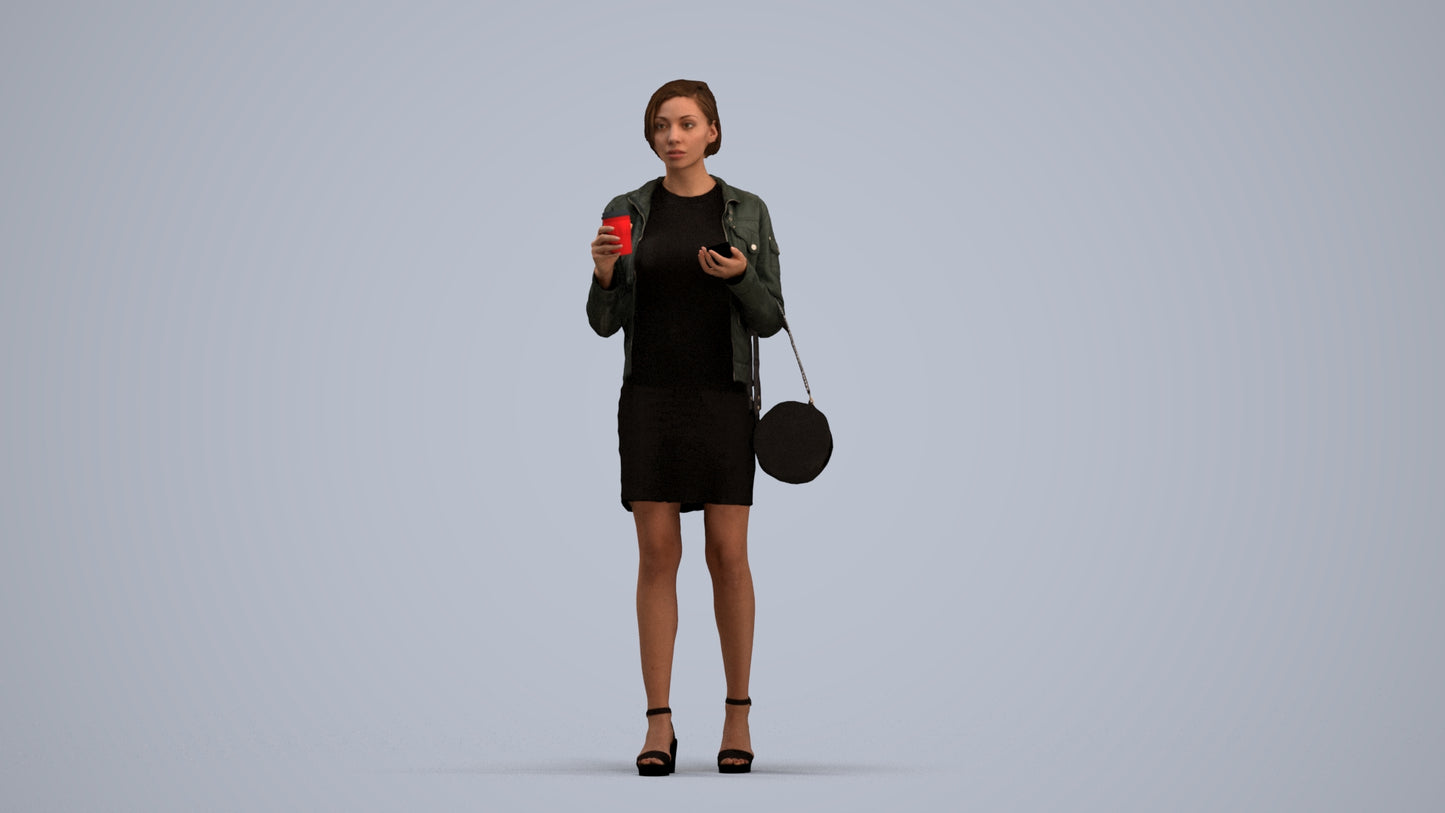realistic 3D human woman casual standing, archviz people FBX OBJ for Blender, standing pose render