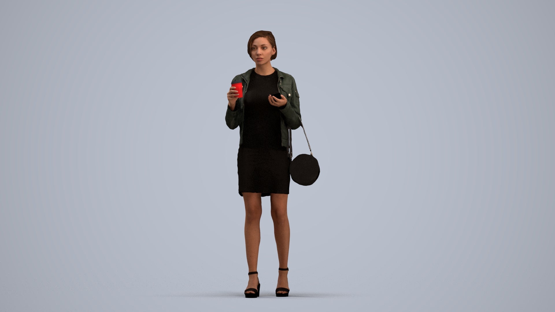 realistic 3D human woman casual standing, archviz people FBX OBJ for Blender, standing pose render