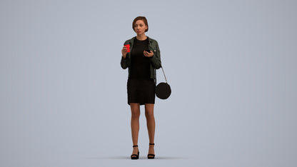 realistic 3D human woman casual standing, archviz people FBX OBJ for Blender, standing pose render