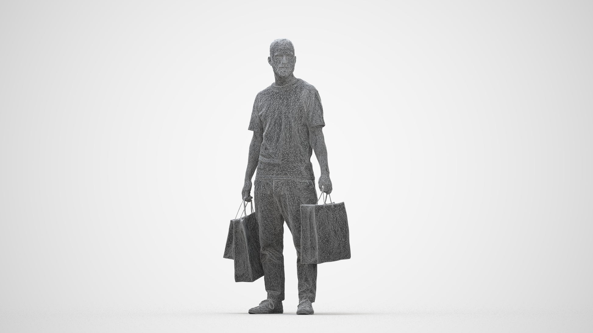 3D people model man casual shopping, scanned human for 3ds Max rendering, wireframe back view