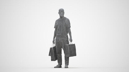 3D people model man casual shopping, scanned human for 3ds Max rendering, wireframe back view
