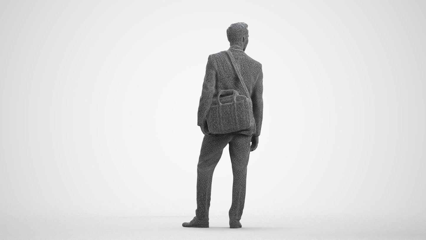 realistic 3D man business, scanned archviz people for Blender and 3ds Max, wireframe front view