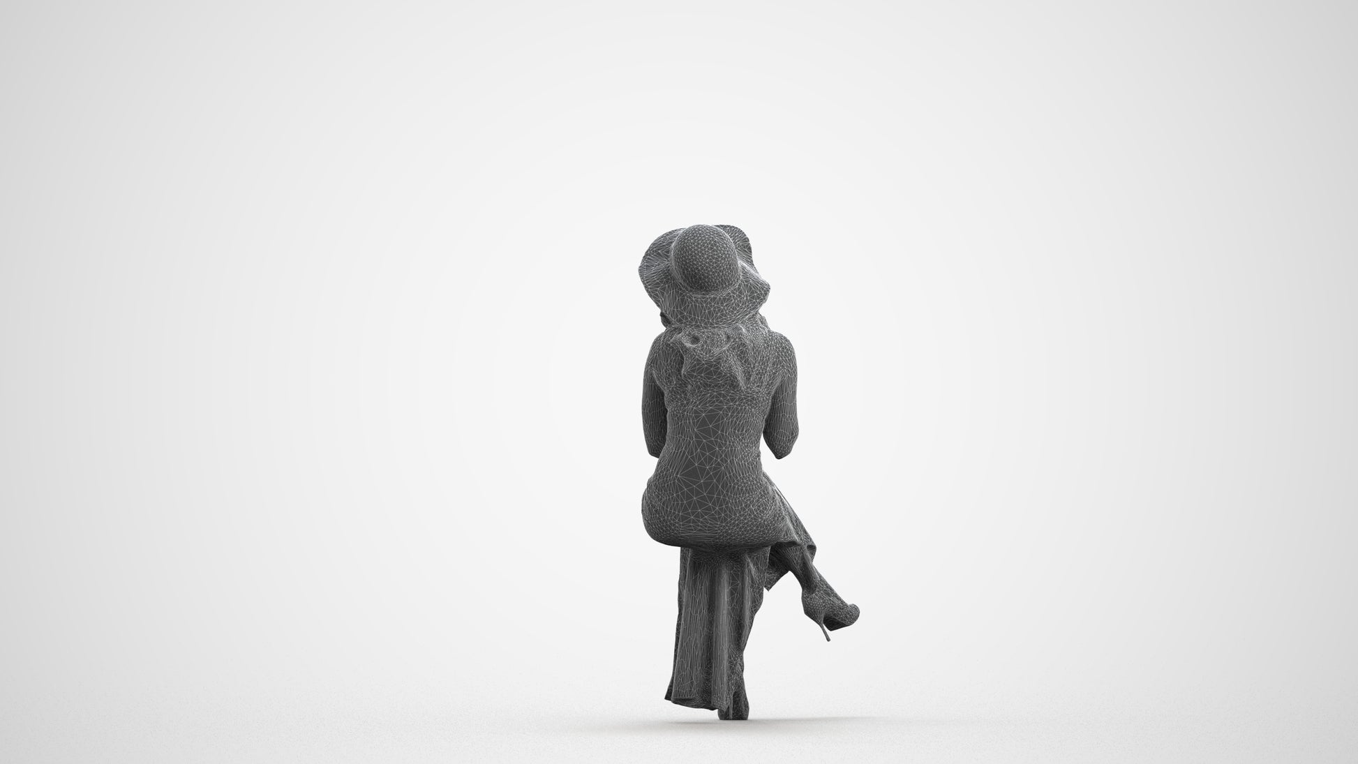 realistic 3D people woman casual sitting, render-ready for V-Ray and Corona, FBX OBJ, wireframe front view