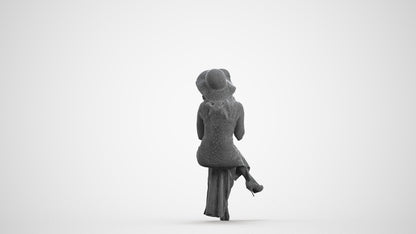 realistic 3D people woman casual sitting, render-ready for V-Ray and Corona, FBX OBJ, wireframe front view