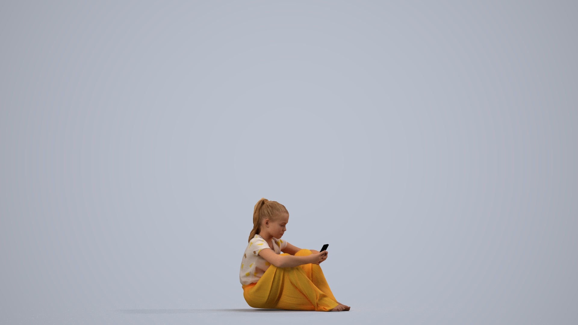 3D human model girl casual kids, photogrammetry scanned person for archviz, side view render