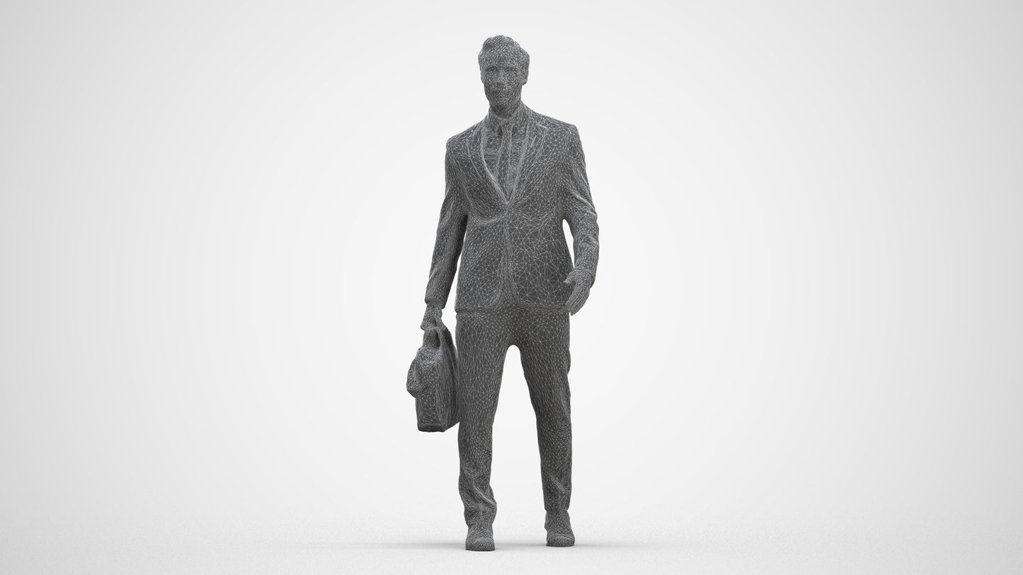 scanned 3D man formal business, photogrammetry people for Enscape and V-Ray, three-quarter front view render