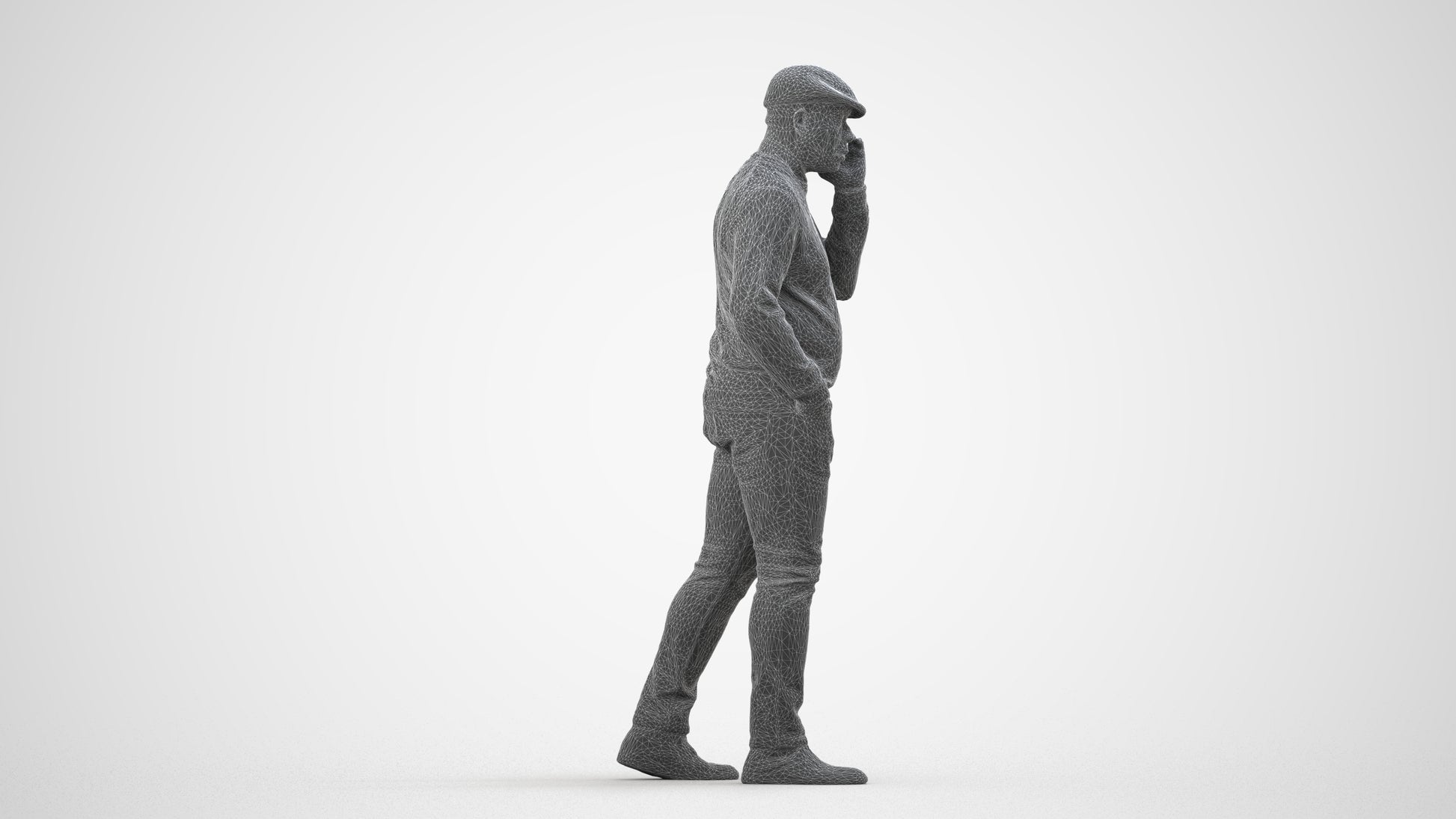 realistic 3D human man casual walking, archviz people FBX OBJ for Blender, wireframe side view