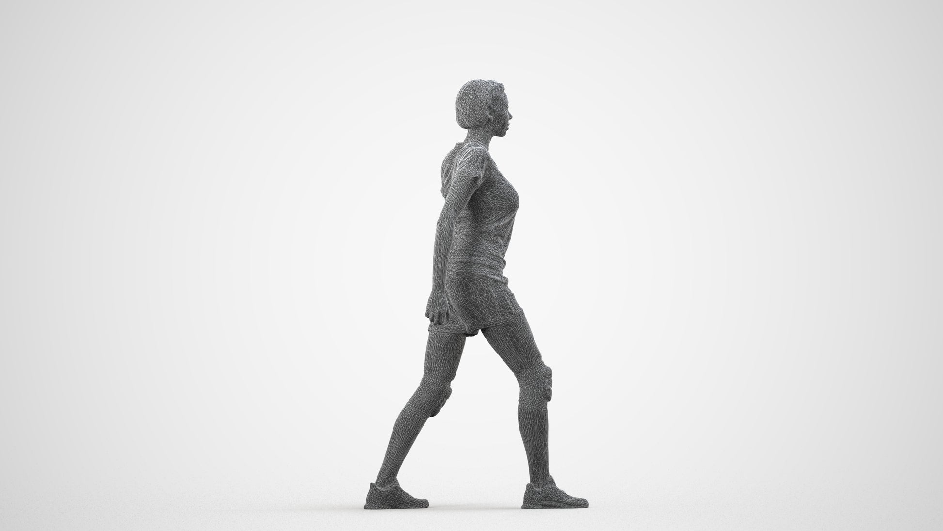 photogrammetry 3D woman sport, realistic human model archviz FBX, wireframe side view