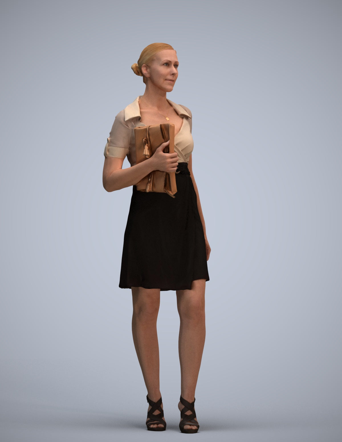 realistic 3D woman business standing, scanned archviz people for Blender and 3ds Max