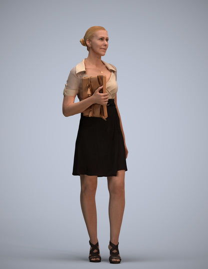 realistic 3D woman business standing, scanned archviz people for Blender and 3ds Max