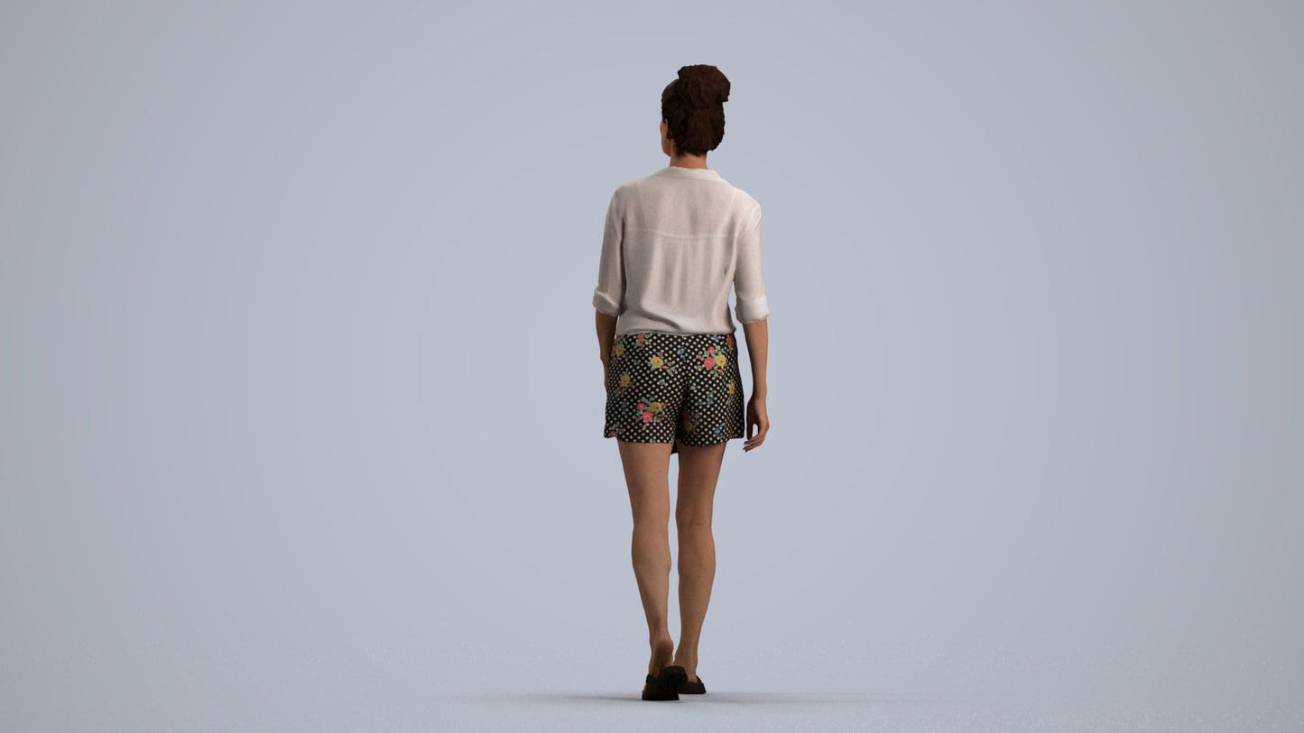 3D human model woman casual standing, photogrammetry scanned person for archviz, front view render