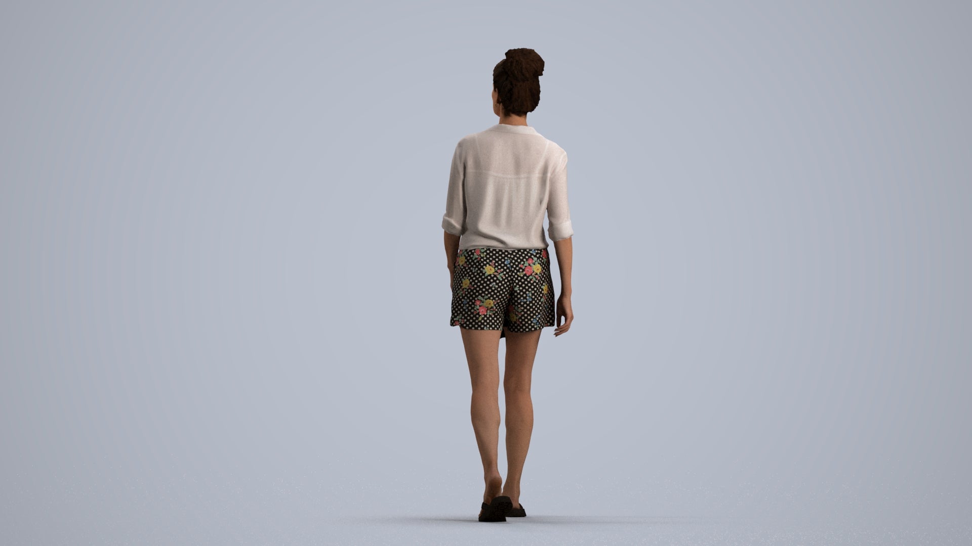 3D human model woman casual standing, photogrammetry scanned person for archviz, front view render