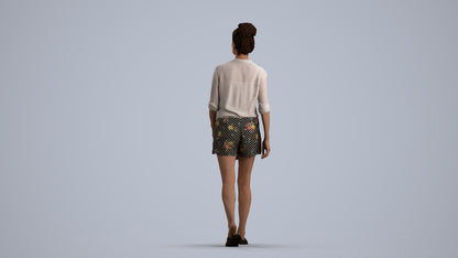 3D human model woman casual standing, photogrammetry scanned person for archviz, front view render